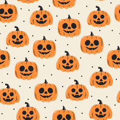 Halloween seamless pattern with pumpkins