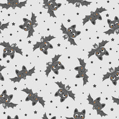 Flying cute bats seamless pattern