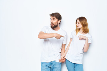 man and woman wearing white t-shirts fashion studio design casual wear