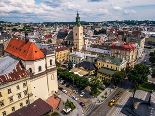 Aerial Panorama old town Lviv city Ukraine