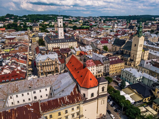 Aerial Panorama old town Lviv city Ukraine