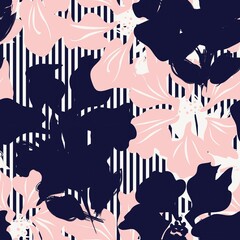 Floral Seamless Pattern with striped textures