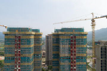Aerial view of multistory apartment construction site in China