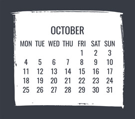 October year 2021 monthly calendar