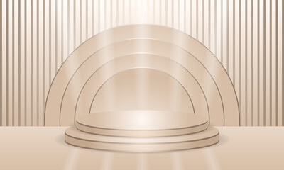 Luxury elegant podium cream shade scene with lines, display stand. 3D stage for displaying a cosmetic product promotion sales and marketing. Vector illustration