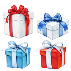 Watercolor hand drawn gift boxes