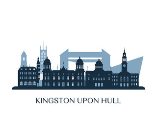 Kingston Upon Hull skyline, monochrome silhouette. Vector illustration.