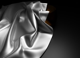 Close up silver silk clothing on a black scene 3D rendering texture wallpaper backgrounds