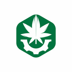 Gear and cannabis vector logo design. Cannabidiol industry company logo concept.