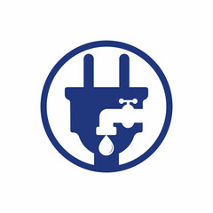 Plumbing and electric service logo design. Cord with water faucet icon design.