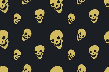 Golden Skull Halloween Luxury Seamless Pattern Blue Design