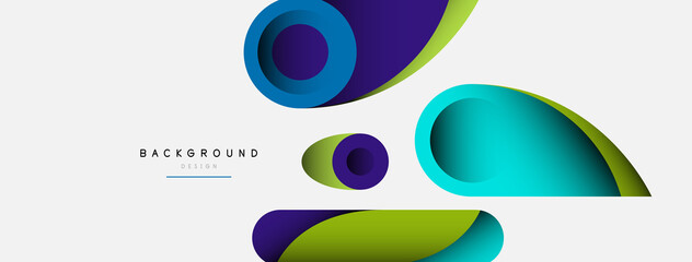Abstract background. Minimal geometric circles and round style shapes with deep shadow effects. Trendy technology business template for wallpaper banner or background