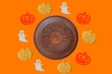 food serving for halloween empty clay plate mock up