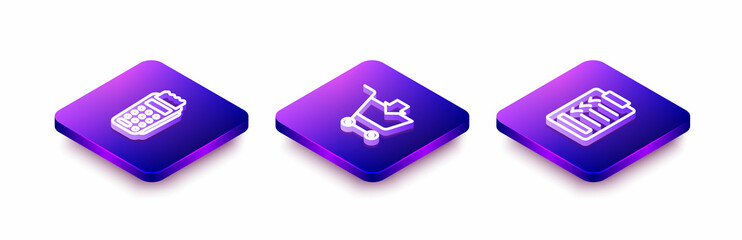 Set Isometric line POS terminal, Add to Shopping cart and Clipboard with checklist icon. Vector