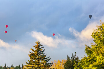 Big colorful balloonss on cloudy blue sky background