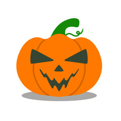 Halloween orange scary pumpkin with evil emotion. Vector illustration isolated on white background. Image for use as element of design of sites of clothing postcards for holiday