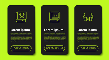 Set line Book, about cinema and Glasses. Business infographic template. Vector