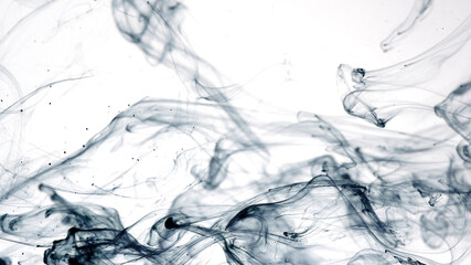 Black watercolor ink in water on a white background. Black cloud of ink on a white background. Abstract background. Drops of black ink in water.