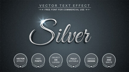 Silver - Editable Text Effect, Font Style - obrazy, fototapety, plakaty