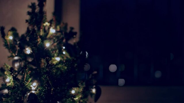 The twinkling Christmas market, winter night view. Santa, tree, Frozen,