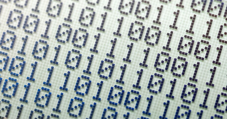 Binary number system, bits, binary numbers on an LCD display abstract wide background, banner,...
