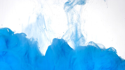 Colored cloud of ink on a white background. Blue watercolor ink in water on a white background. Beautiful abstract background.