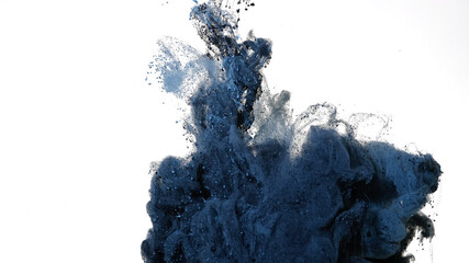 Colored cloud of ink on a white background. Beautiful abstract background. Gray-blue-black watercolor ink in water on a white background.