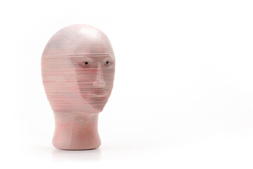 Meme man 3d printed head plastic model, object isolated on white background, cut out, 3D print technology product, surreal internet memes modern web culture symbol simple abstract concept, nobody - obrazy, fototapety, plakaty