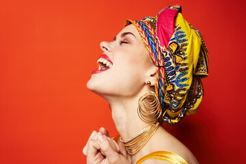 pretty woman in multicolored turban attractive look Jewelry Studio Model