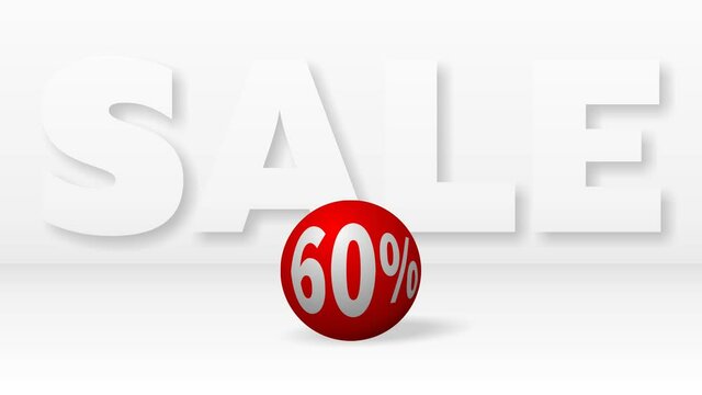 A beautiful red ball with 60 percent discount rolling against big white letters SALE