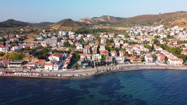  View of the small village near aegean sea Urla, Izmir, Turkey. High quality 4k footage