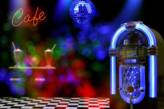 Jukebox in Bar with Disco Ball and Bokeh