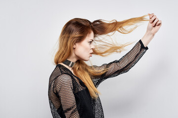 pretty woman attractive look modern style jewelry emotions light background