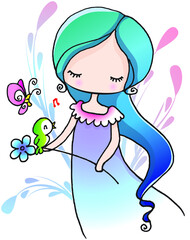 Cartoon little princess holding birthday cake happy birthday card