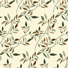 Twigs seamless pattern with colorful leaves.