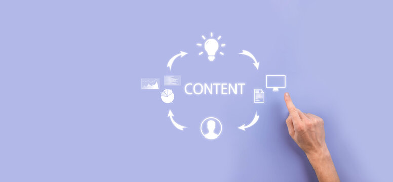 Content marketing cycle - creating, publishing, distributing content for a targeted audience online and analysis.