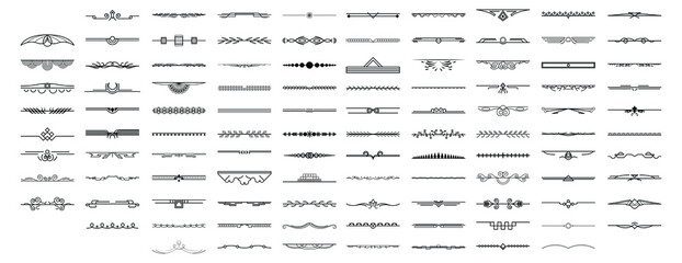 Set Black Simple Line Collection Doodle Border Elements Vector Design Style Sketch Isolated Illustration For Banner