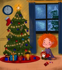 child with christmas tree