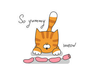 Cartoon cute cat vector illustration. Pet funny character with slogan.