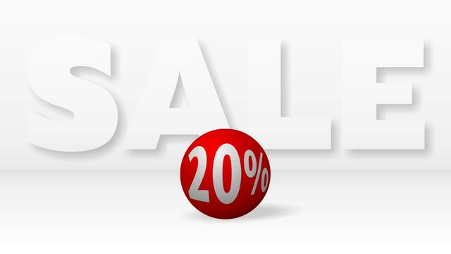A beautiful red ball with 20 percent discount rolling against big white letters SALE