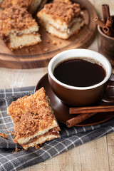 Cinnamon crumb cake and cup of coffee