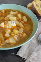 Traditional Spanish recipe potato stew with egg