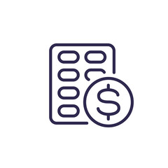 medication cost line icon, pills and money