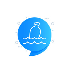 plastic bottle in the ocean, water pollution line icon