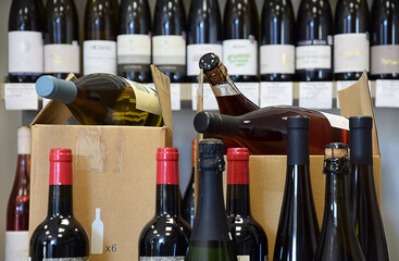 The wine is put in a box and ready for home delivery