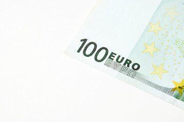 Hundred euro banknote on a white background