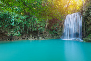 wonder Waterfall in Deep forest at Erawan waterfall National Park.