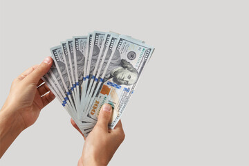 Hand with money isolated on white background