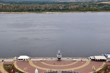 Fototapeta premium Panoramic view of the river. View of the river from the stairs in Nizhny Novgorod. September 08, 2017, Nizhny Novgorod, Russia.