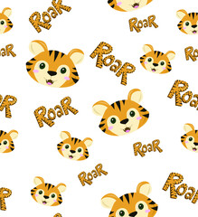 seamless pattern with tiger head cute and smile roar